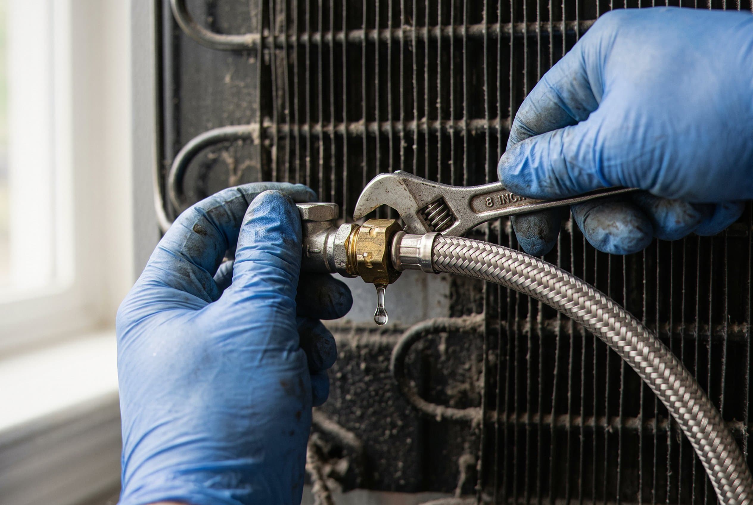 Close-up of an appliance's hoses and cords