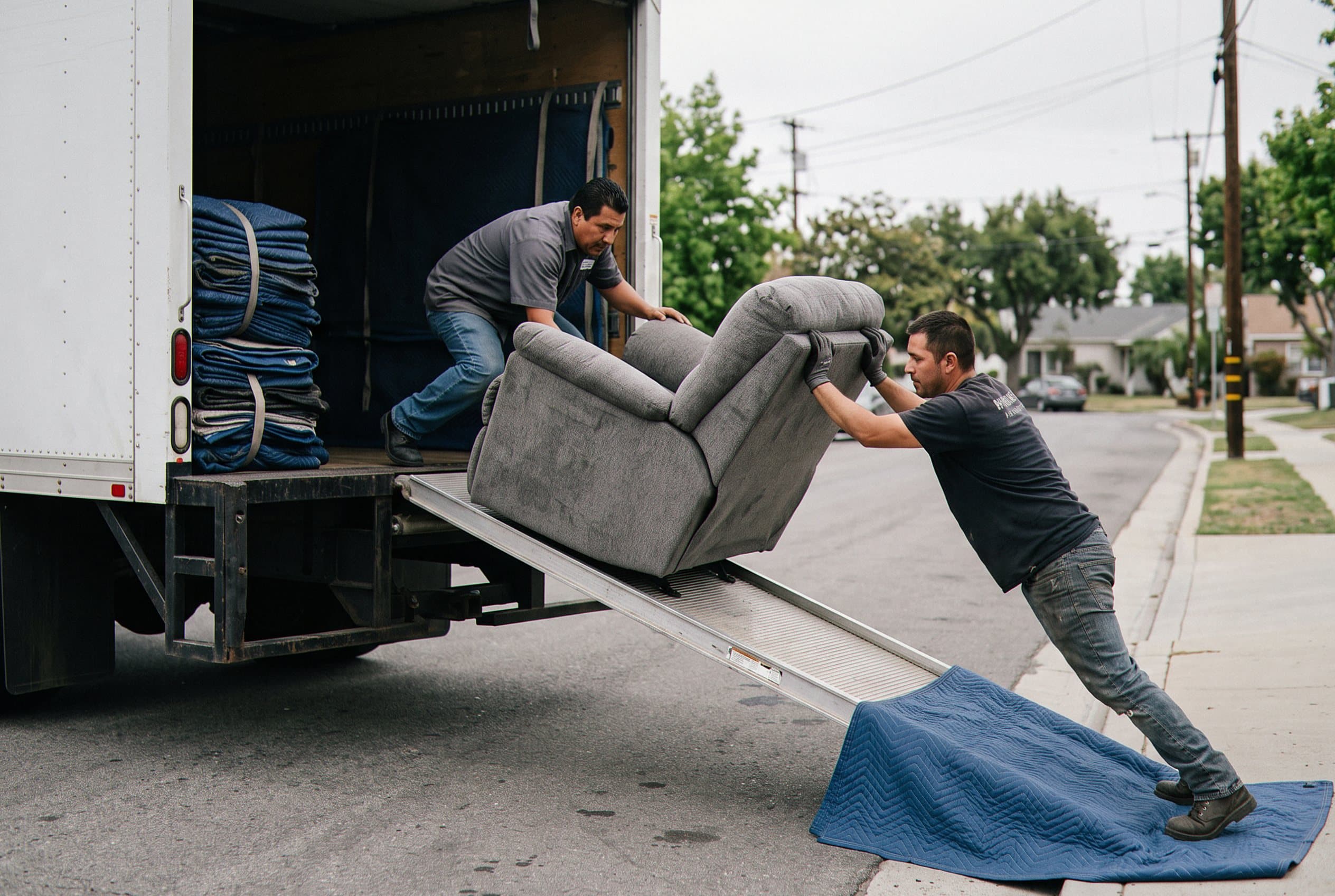 Movers loading a dresser onto a truck