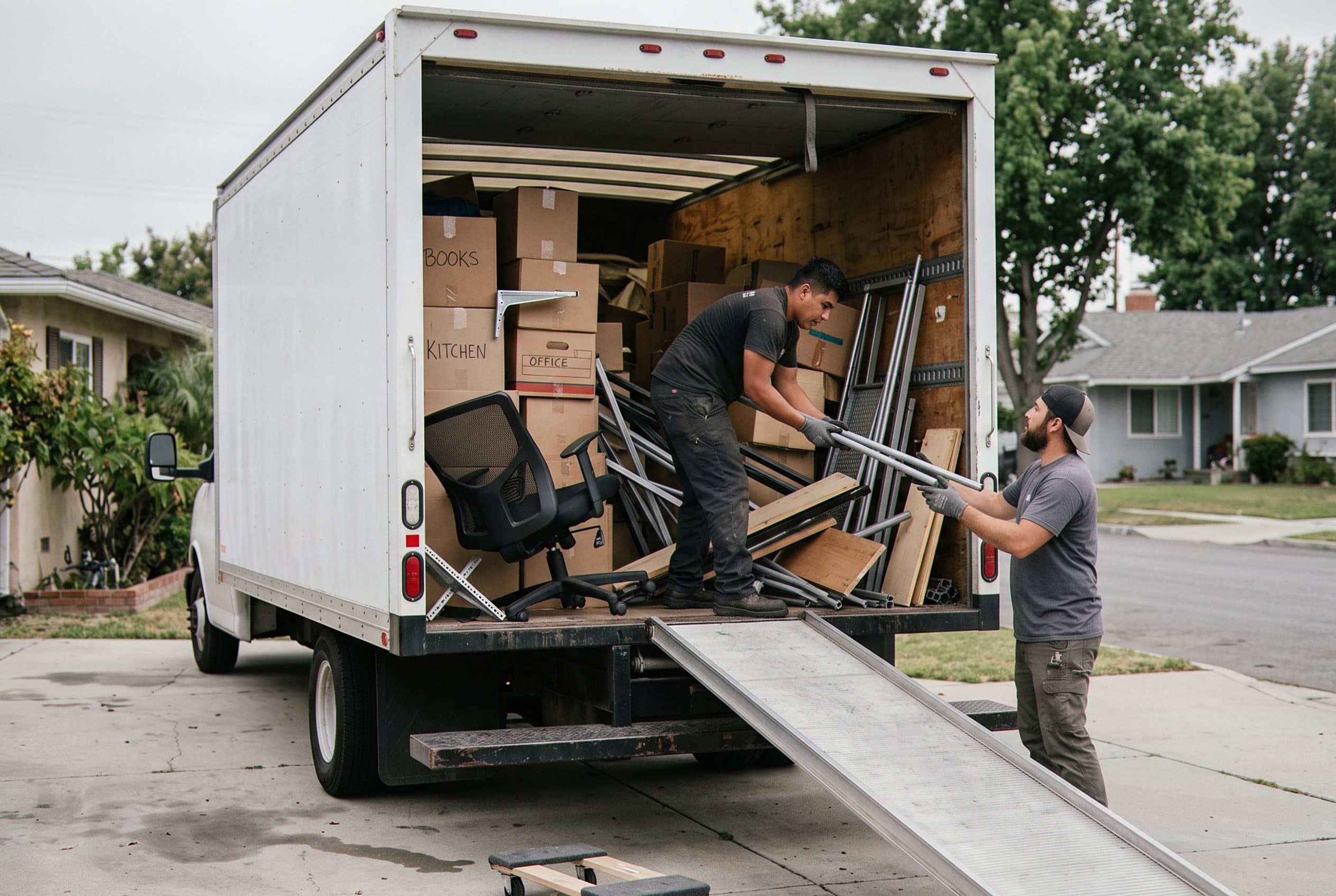 Crew loading garage clutter onto a truck