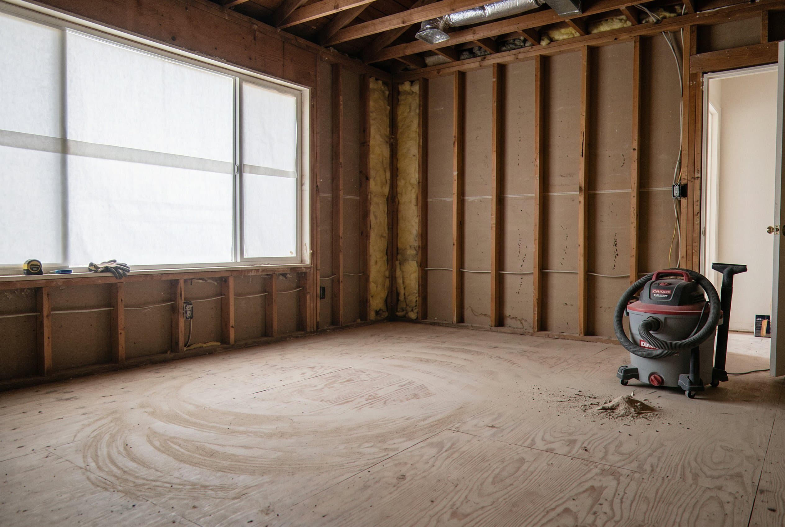 Empty room after construction debris removal