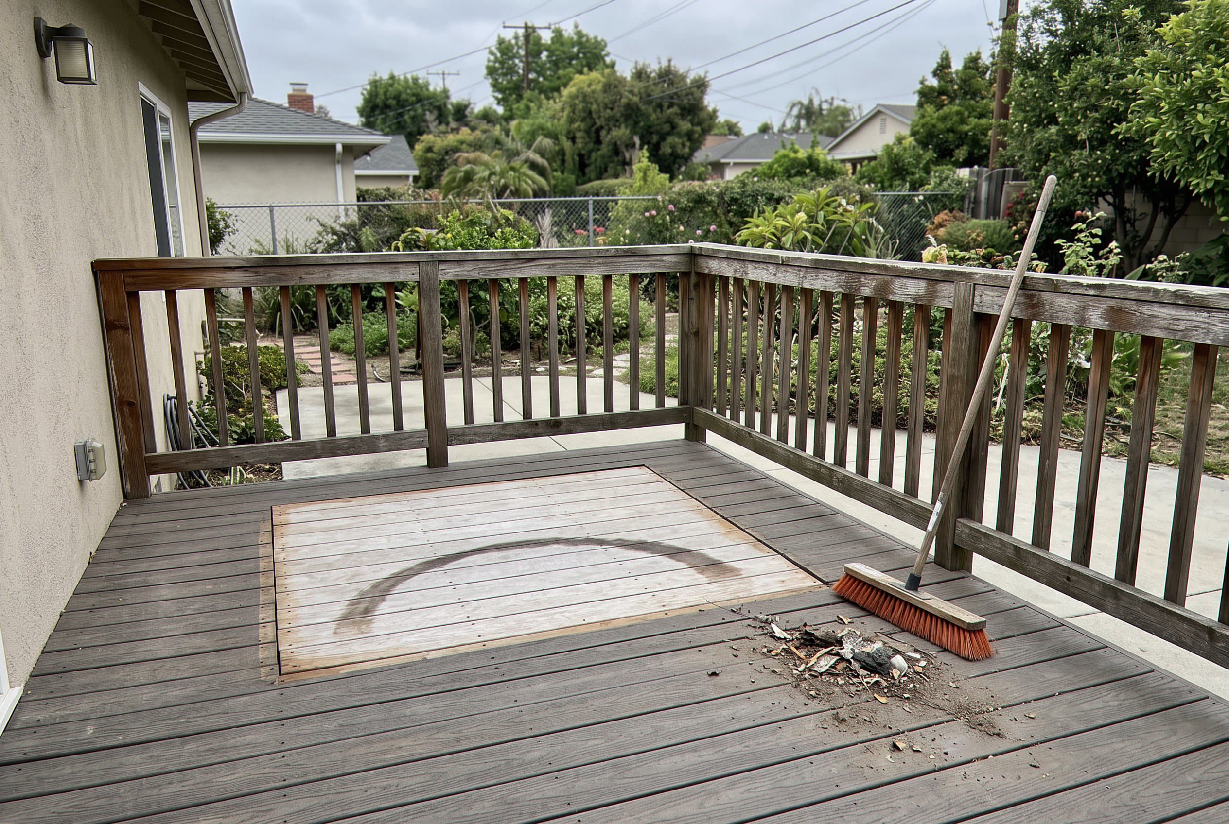 Empty backyard patio after hot tub removal