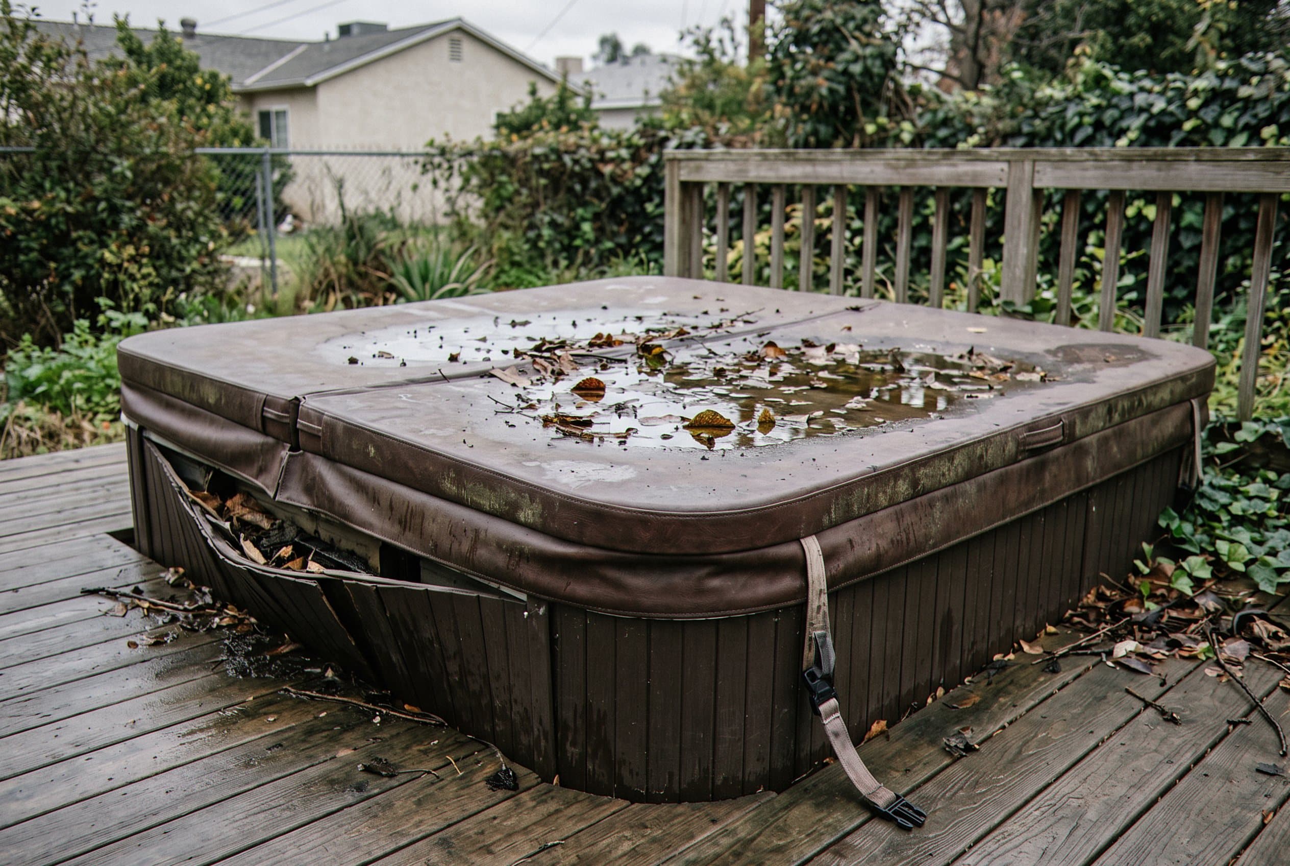 Old hot tub sitting in a backyard